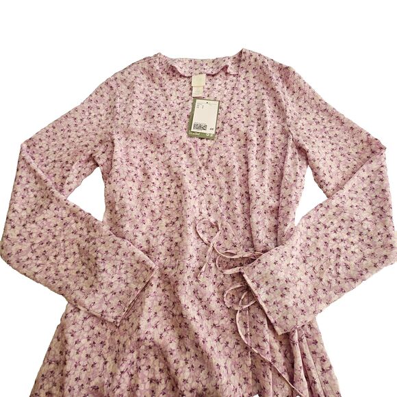 H&M Robe Womens Small Purple and White Floral Wrap New - Picture 5 of 9